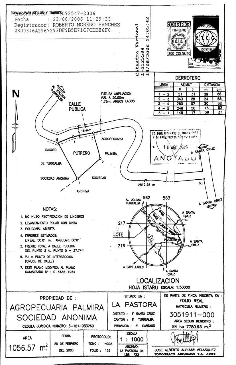 Plano original del lote de 1.056,57 m²